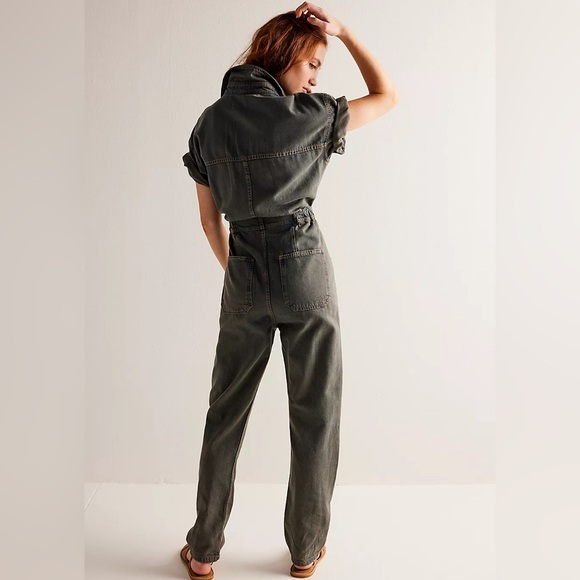 Free People Marci Denim Coverall Jumpsuit - Dark Wash Gray - Size Small - Picture 6 of 9